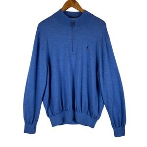Fairway & Greene Mens XL Italian Merino Wool Blue 1/4 Zip Pullover Sweater